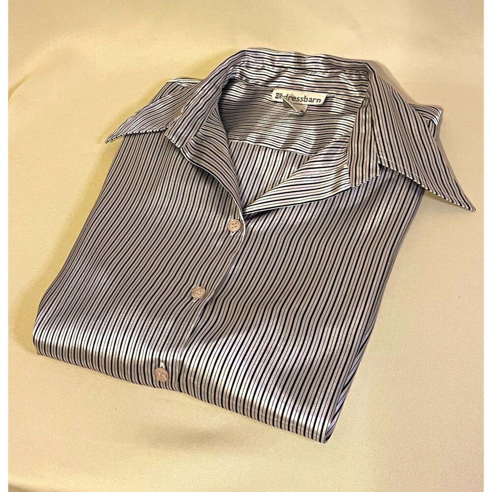 dressbarn Silver Black Striped Woven Collared Button-Up Long Sleeve Shirt XL